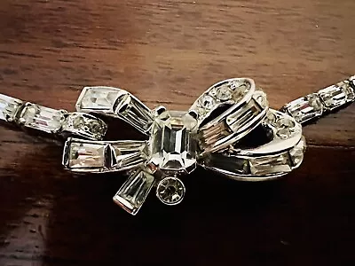 Mazer Bros Vintage Necklace With Bow And Rhinestones -  Choker 15  Signed • $375