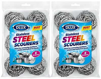 12 Stainless Steel Scourers Pot Pan Grime Burnt Remover Washing Up Cleaning  • £6.69