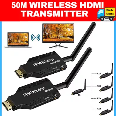 50m Wireless HDMI Extender Video Transmitter Receiver Fr Camera PC To TV Monitor • $64.18