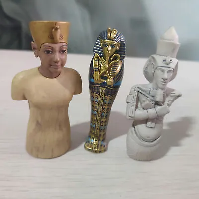 Lot Of 3pcs Ancient Egyptian Pharaoh King Bust Mummy 3  Statue Figure Miniature  • $5.78