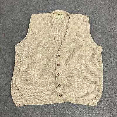 Eddie Bauer Vest Mens Medium Beige Waffle Knit Cardigan Sweater USA Made • $25.65