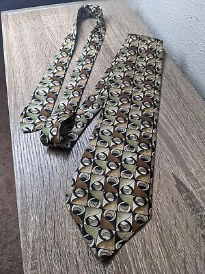 Vintage Martin Wong Geometric Deco Tie - 100% Silk USA Brown Earth Tones • $4.99