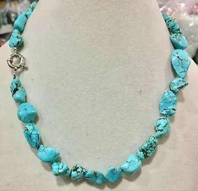 New Genuine Natural 10-14mm Blue Turquoise Gemstone Irregular Beads Necklace 18' • $4.20