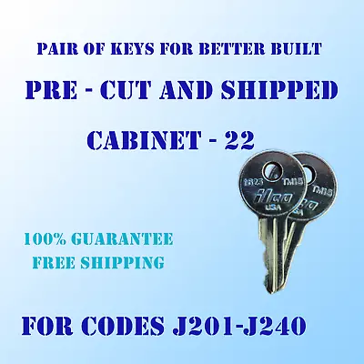 J201-J240. Pair Of Replacement Keys For Better Built Tool Box Locks Cut To Code • $12.49