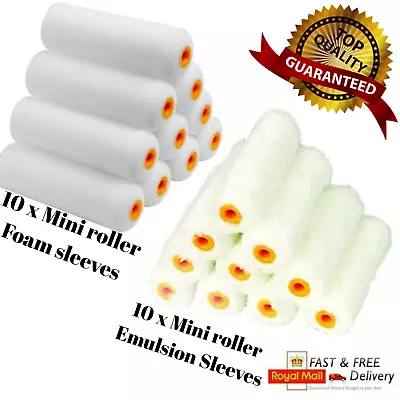 10 Or 5 4  Mini Roller Sleeves Refills Foam & Emulsion Gloss Paint 100mm • £4.39