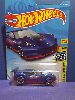 2018 Hot Wheels New Blue  SUMMIT  CORVETTE C7.R HW SPEED GRAPHICS 1/10 Long Card • $5.99