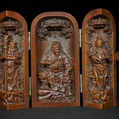 £38.39 • Buy Vintage Japanese Netsuke Old Boxwood Carved Three Open Buddha Box Statue #7