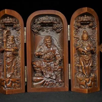 £38.39 • Buy Vintage Japanese Netsuke Old Boxwood Carved Three Open Buddha Box Statue #7