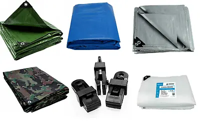 Tarpaulin Heavy Duty Waterproof Cover Tarp Ground Sheet All Sizes FREE CLIPS • £181.79