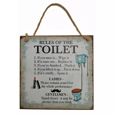 Retro Country Wall Art Rules Of The Toilet Wooden Hanging Sign • $17.95