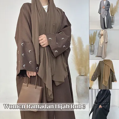 Moon Embroidery Batwings Abaya Ramadan Muslim Women Clothing Hijab Robe Cardigan • £30.77