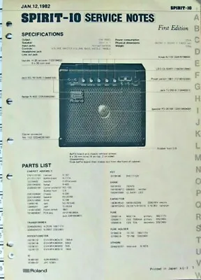 $65.12 • Buy Roland Spirit-10 Guitar Amp Original Service Manual Schematics / Parts Book 1982