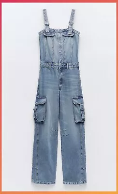 Nwtzara  Tre Denim Straight Neck Cargo Jumpsuit • $29.99