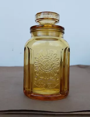 Wheaton NJ Amber Glass Embossed Sunflower Canister Jar Vintage 1970s • $25