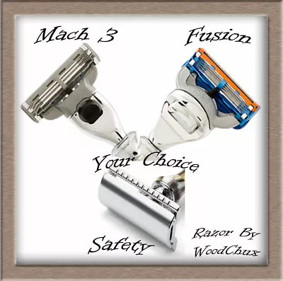 Mach 3 Fusion D.E. Safety Shaving Razor Handle Kit Chrome Woodturning Fast Ship • $45.54