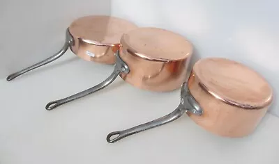 Large Vintage Copper Pan Set Kitchen Iron Handles French Old Antique Sauce Pans • £55