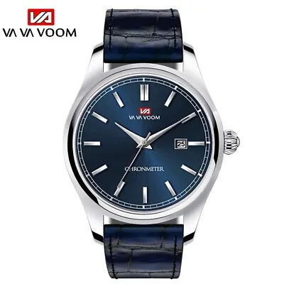 Gents Designer Blue Face Date Blue Genuine Leather Strap Watch • £13.99