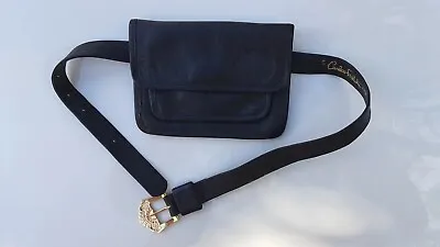 Vintage Carlos Falchi Leather Waist Bag Fanny Pack Belly Bag Crossbody Black • $49.95