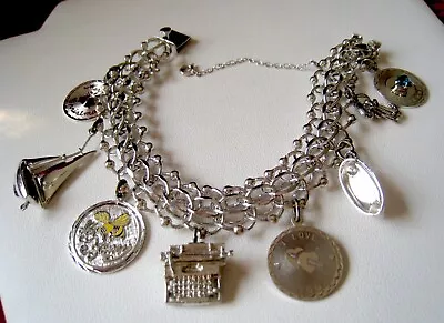 Vintage Elco 925 Sterling Silver Multi Link 8 Charm Bracelet 7.75  Long • $119.99