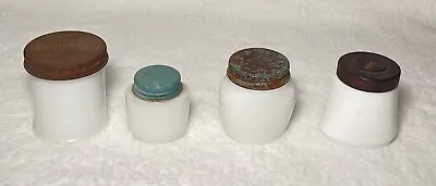 Vintage Medicine & Pond's White Milk Glass Bottles W/ Lids Lot - Set Of 4 • $15.99