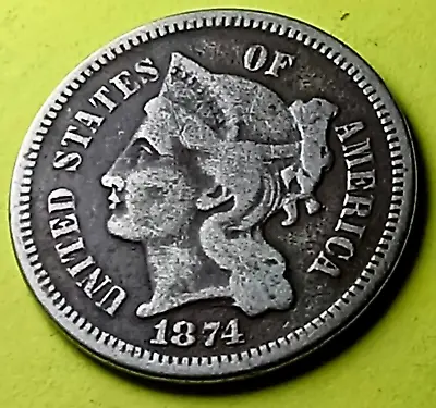 $15.72 • Buy 1874 Liberty Head THREE CENT NICKEL, 3c, Obsolete U.S. ODD TYPE Coin