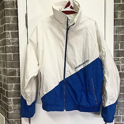 Men's Large VTG Mitsubishi Motors Blue & White Sky Diving Race Car Jacket JMN  • $75