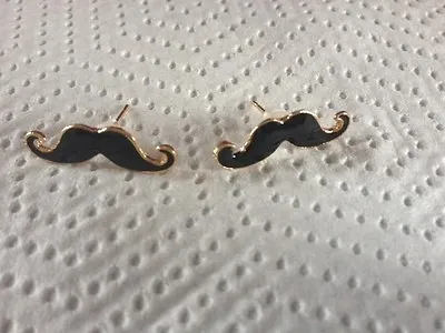 Black Moustache Enamel Stud Earrings • $4.96