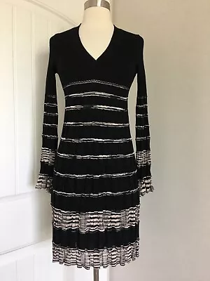 Missoni Knit Wool Blend V Neck Striped Long Sleeve Dress Size 2 Made In Italy • $59.99