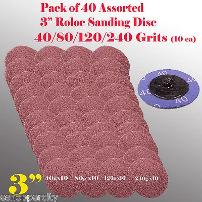$24.95 • Buy 40x 3  Mix 40/80/120/240 Grit Roloc Type R Sanding Abrasive Disc Roll Lock Disk