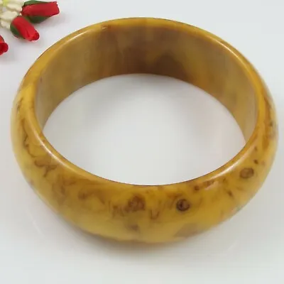 Vintage Wide Bakelite BANGLE Mustard Brown Swirl Diameter 6.4cm W 2.4 Cm Tested  • $89.95