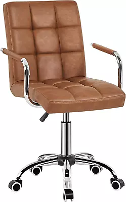 PU Leather Office Desk Chair Mid Back Height Adjustable Chair Comfortable Comput • $123.15