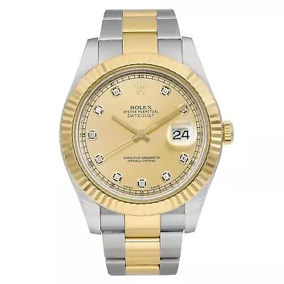 Rolex Datejust II 18K Yellow Steel Steel Diamond Champagne Dial Men Watch 116333 • $11499