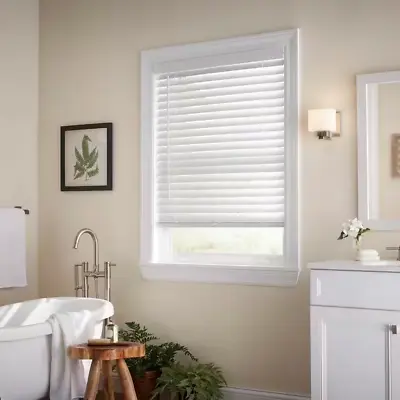 White Cordless Room Darkening 2 In. Faux Wood Blind For Window - 14 In. X 48 In • $28.46