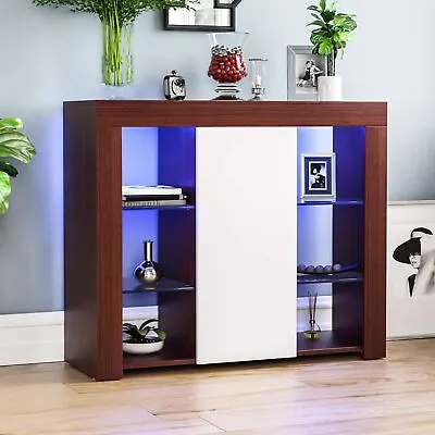 LED Sideboard High Gloss Modern Buffet Cupboard Display Cabinet TV Unit Stand • £94.99