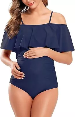 Shekini Navy Ruffle Detail Maternity Swim Suit Removable Straps • £14.99