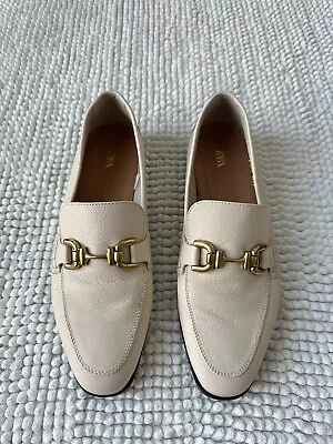 Zara Women’s Cream Beige Loafers With Metal Buckle Size EU 39 US8.5 • $37.86