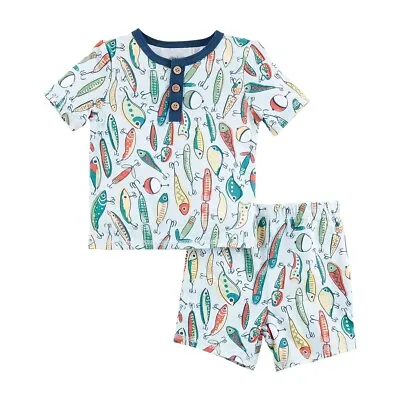 Mud Pie Toddler Boy Two Piece Fishing Lure Pajama Set Size 3T NEW • $16.95