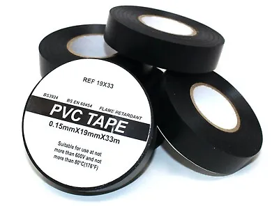 BLACK 19mm X 33m ELECTRICAL PVC INSULATION TAPE FLAME RETARDANT (5 - 500 Rolls) • £249.99