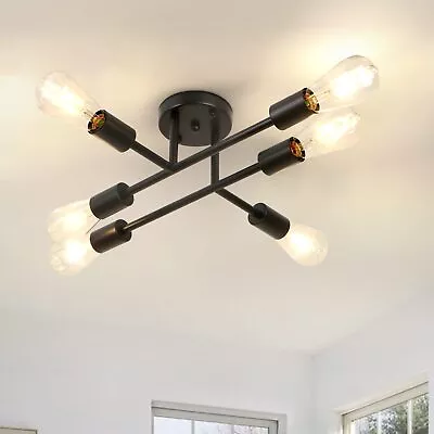 Vintage Sputnik Chandelier Flush Mount Ceiling Light Fixture Living Room Black • $44