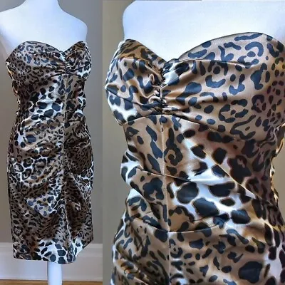 Vintage Y2k Jump Apparel Strapless Midi Dress Leopard Ruched Jr Size 7 • $33