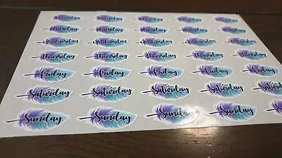 $11 • Buy Bullet Journal Stickers Days Of The Week - Blue/Purple Feather Design 1