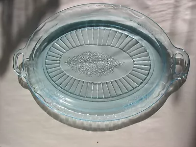 Vintage Anchor Hocking Ice Blue Mayfair Open Rose Oval Platter Open Handles 13   • $48.88