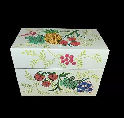 Vintage J. Chein Metal Recipe Box Fruit Design Pineapple 3  X 5  Card Holder  • $13.95