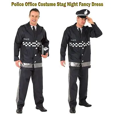 Mens Police Office Costume Stag Night Adult Fancy Dress Cop Halloween Outfit • £8.99