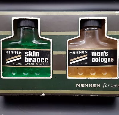 Vintage MENNEN 2 Oz. Glass Bottle Original Skin Bracer / Cologne Set • $10