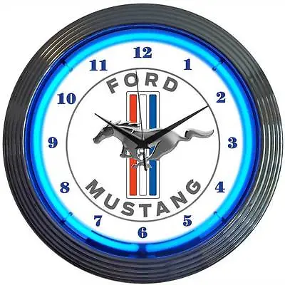 Ford Mustang Neon Clock Sign Since 1964 GT Man Cave 50th Anniversary Blue OLP  • $63.90