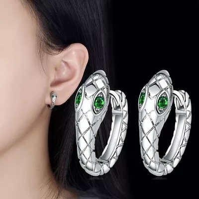 925 Sterling Silver Crystal Snake Hoop Earrings Jewellery Women Girls Gift UK • £3.49