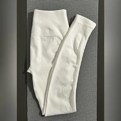 NUX Double Mesh Side Stripe Seamless Leggings White Yoga Size Large • $39.99