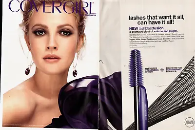 2011 Print Ad Covergirl Mascara With Actress Drew Barrymore   2-pgs  12/13/22 • £7.21