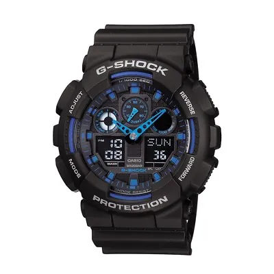 Casio G-SHOCK GA100-1A2 Standard Analog-Digital Black & Blue 200m Men's Watch • $89